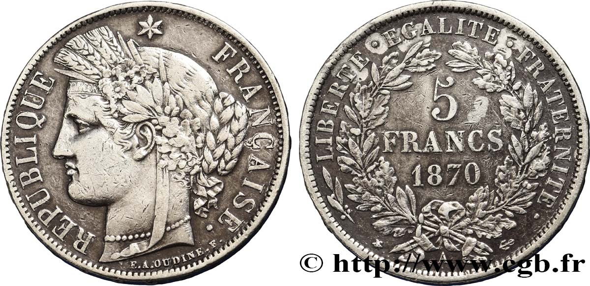 5 francs Cérès, avec légende 1870 Paris F.333/1 BC35 