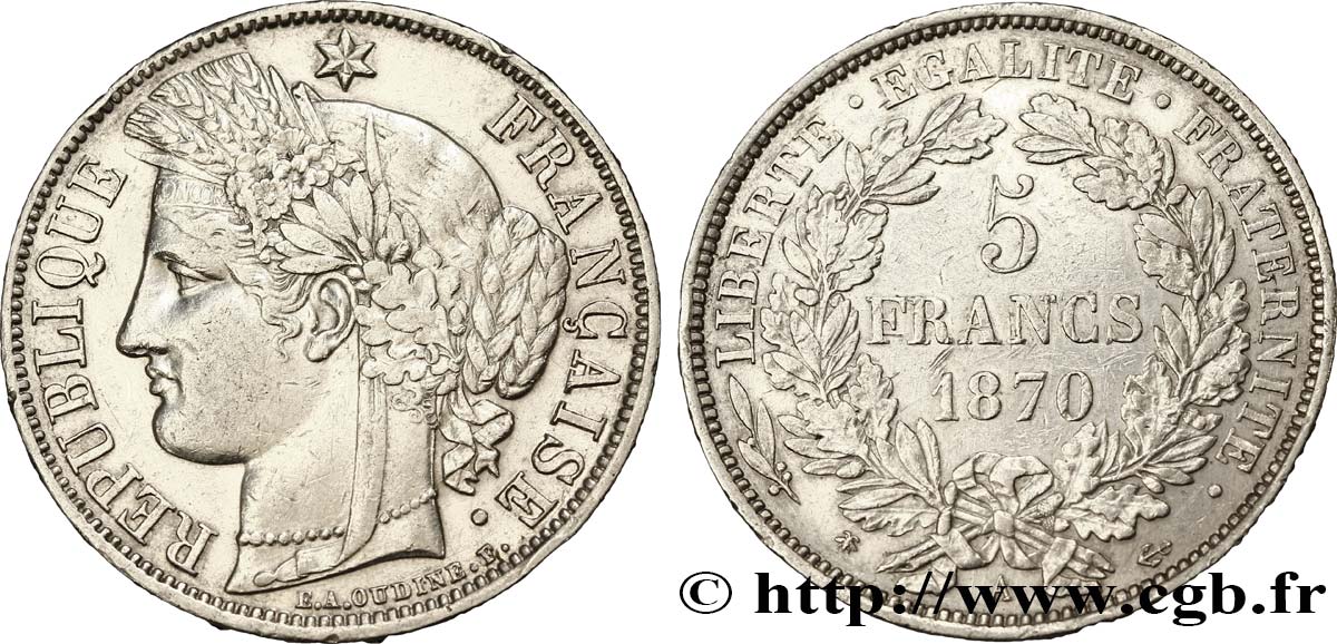 5 francs Cérès, avec légende 1870 Paris F.333/1 SS48 