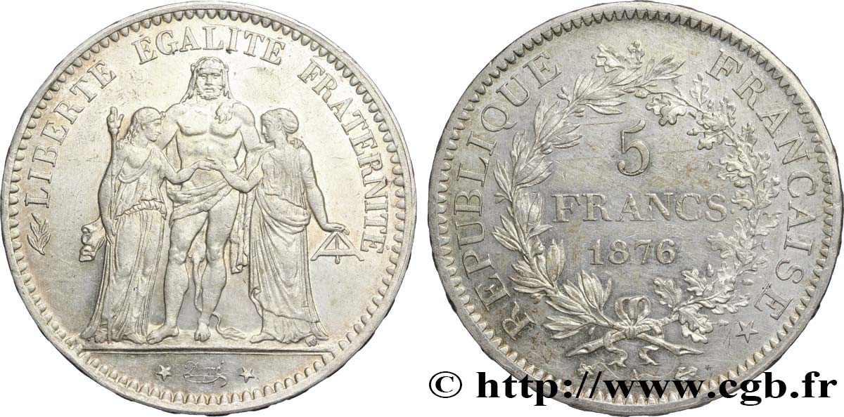 5 francs Hercule 1876 Paris F.334/17 VZ58 