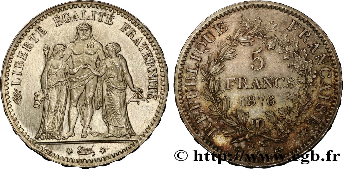 5 francs Hercule 1876 Paris F.334/17 SUP60 