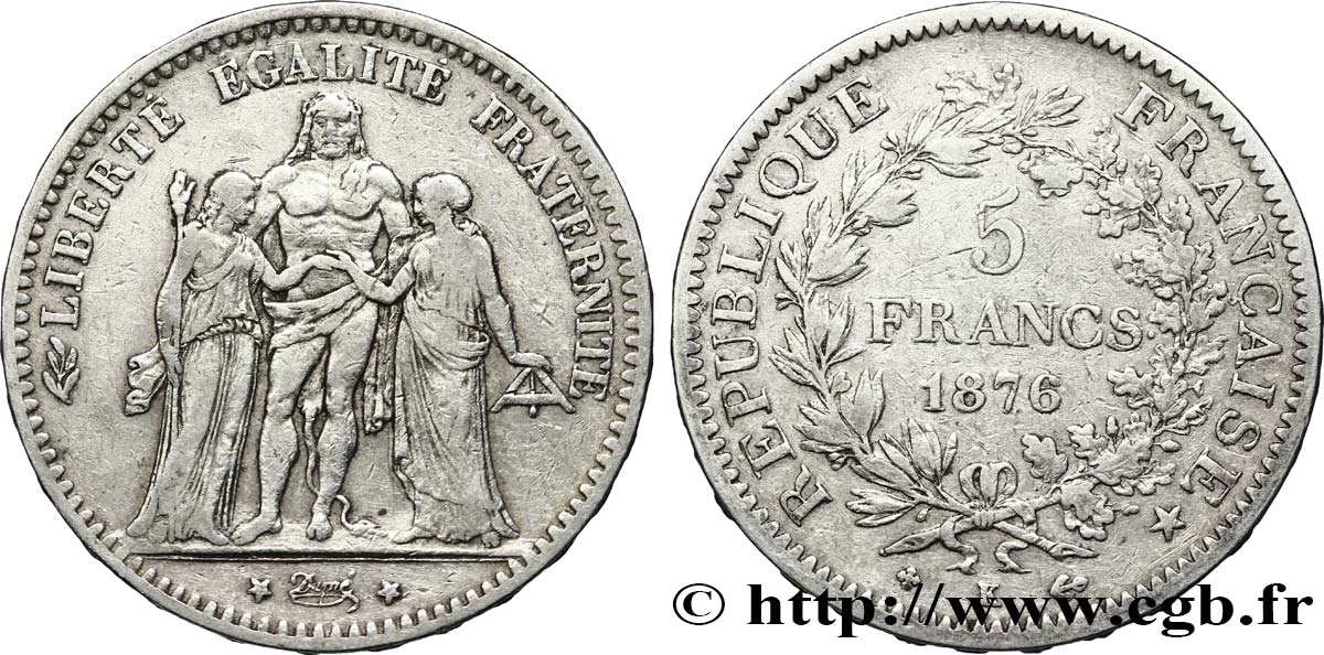 5 francs Hercule 1876 Bordeaux F.334/18 S35 
