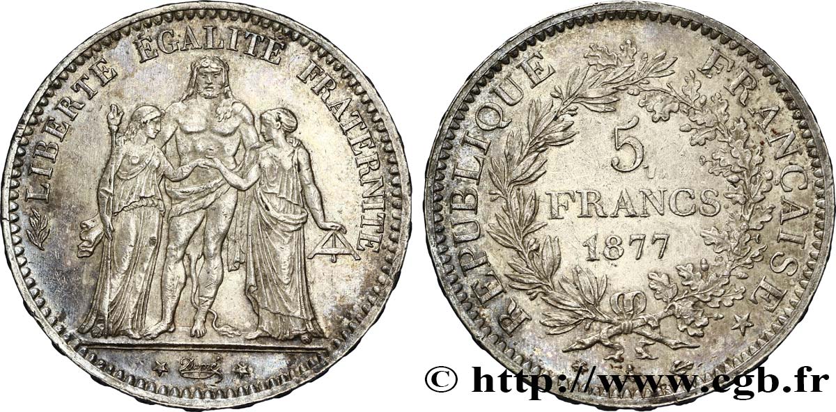 5 francs Hercule 1877 Paris F.334/19 AU50 