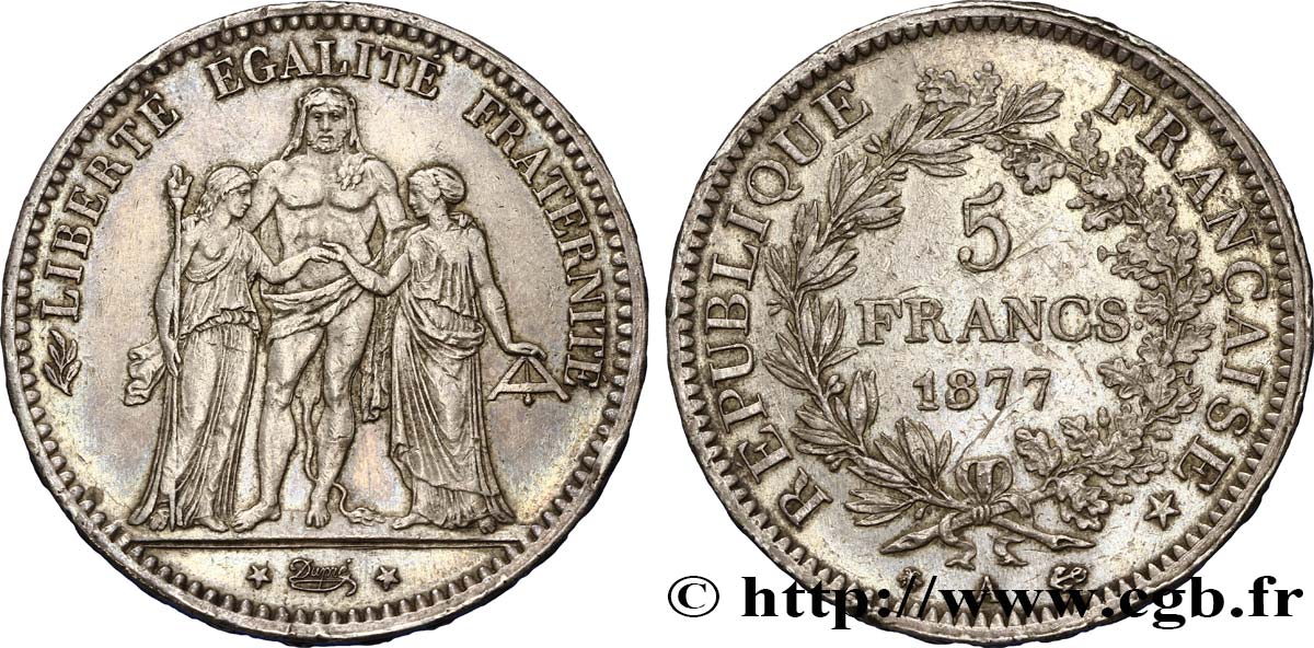 5 francs Hercule 1877 Paris F.334/19 TTB50 