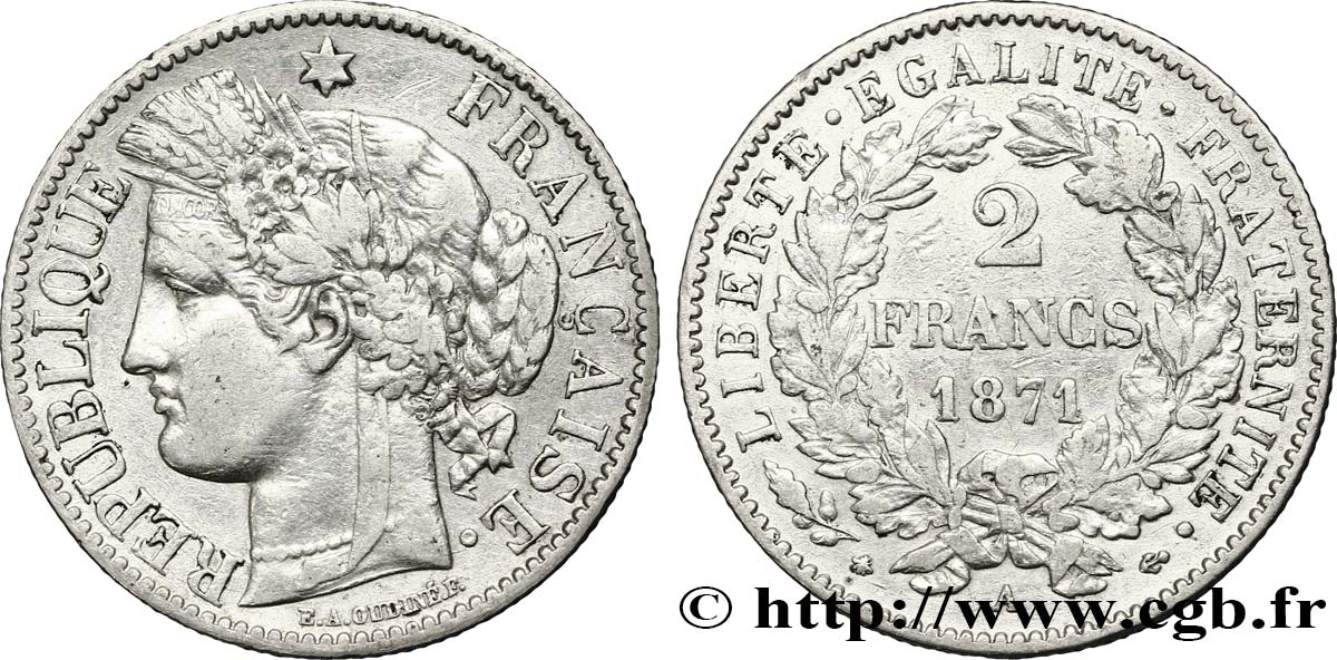 2 francs Cérès, avec légende 1871 Paris F.265/4 MBC45 