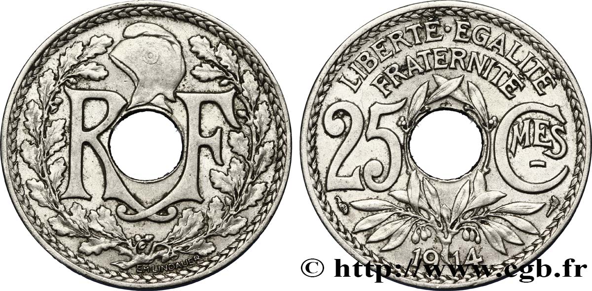 25 centimes Lindauer, Cmes souligné 1914  F.170/2 XF48 