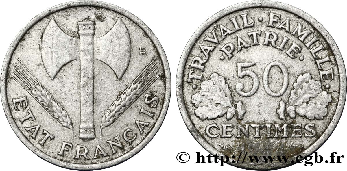 50 centimes Francisque, légère 1944  F.196/4 TB35 