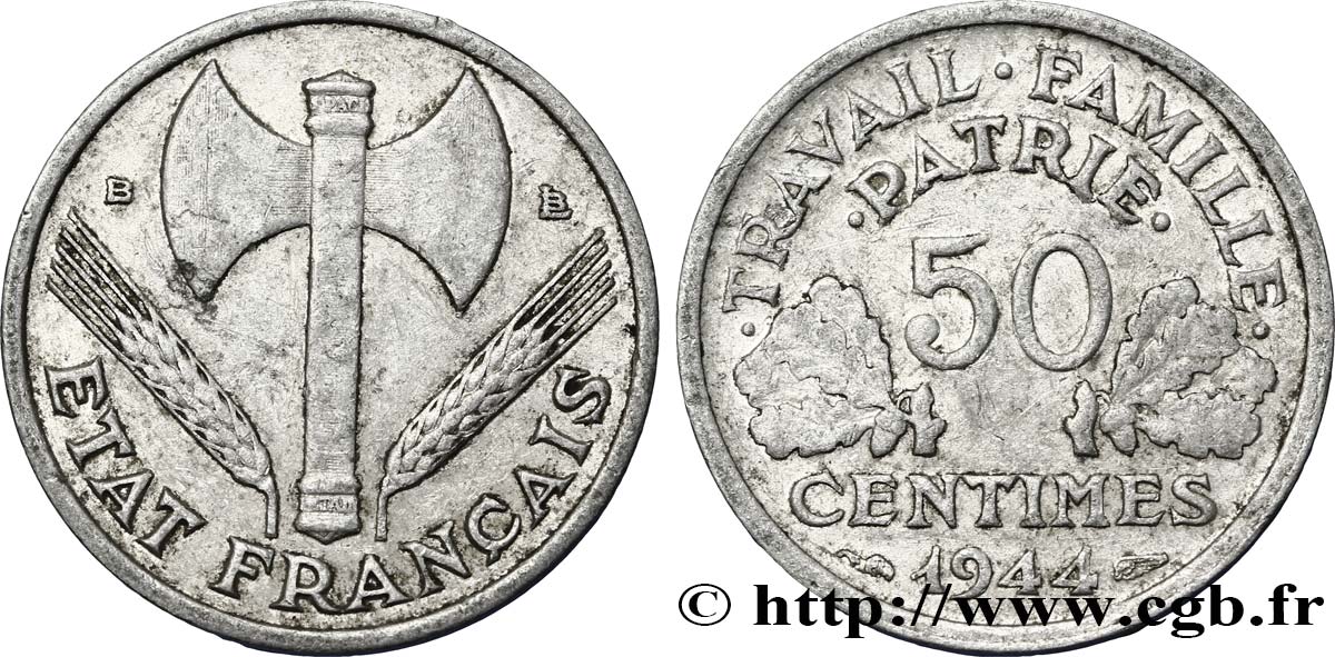 50 centimes Francisque, légère 1944  F.196/4 MB35 