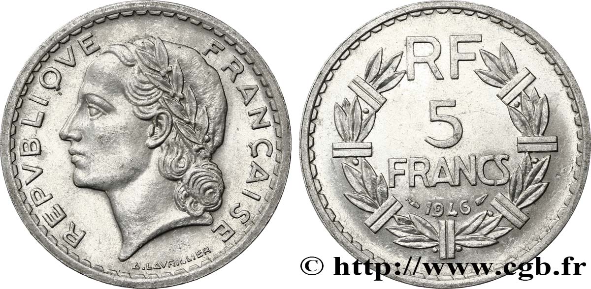 5 francs Lavrillier, aluminium 1946  F.339/6 VZ58 