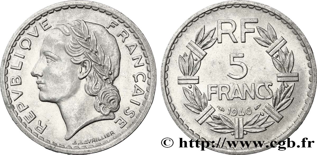 5 francs Lavrillier, aluminium 1946  F.339/6 SPL58 