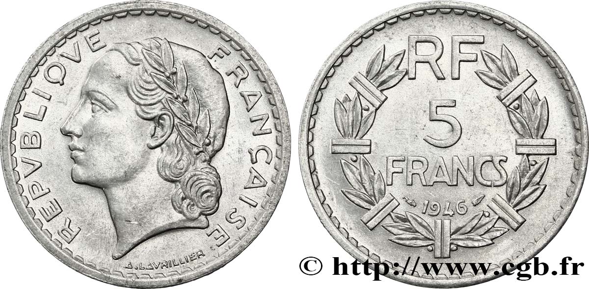 5 francs Lavrillier, aluminium 1946  F.339/6 VZ58 
