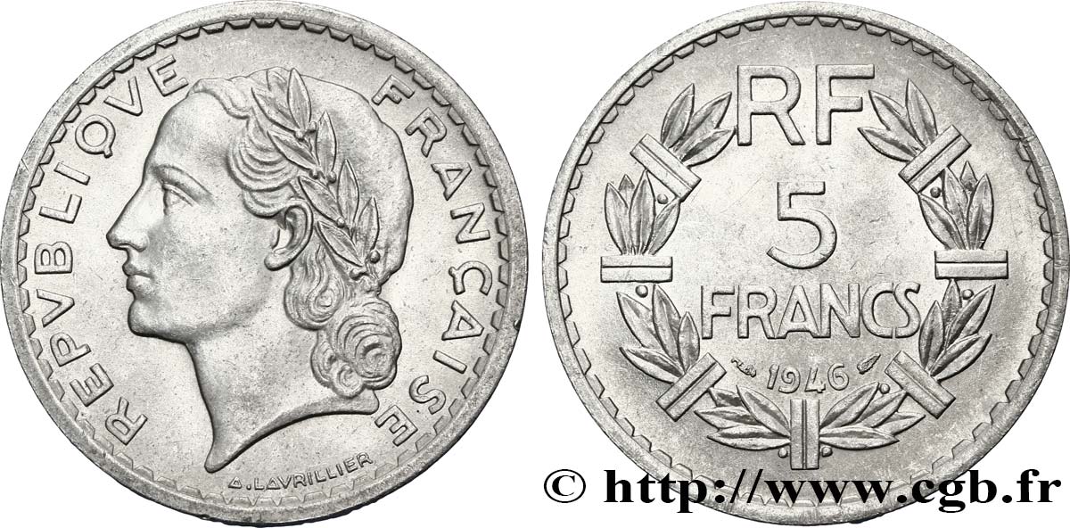 5 francs Lavrillier, aluminium 1946  F.339/6 SPL58 