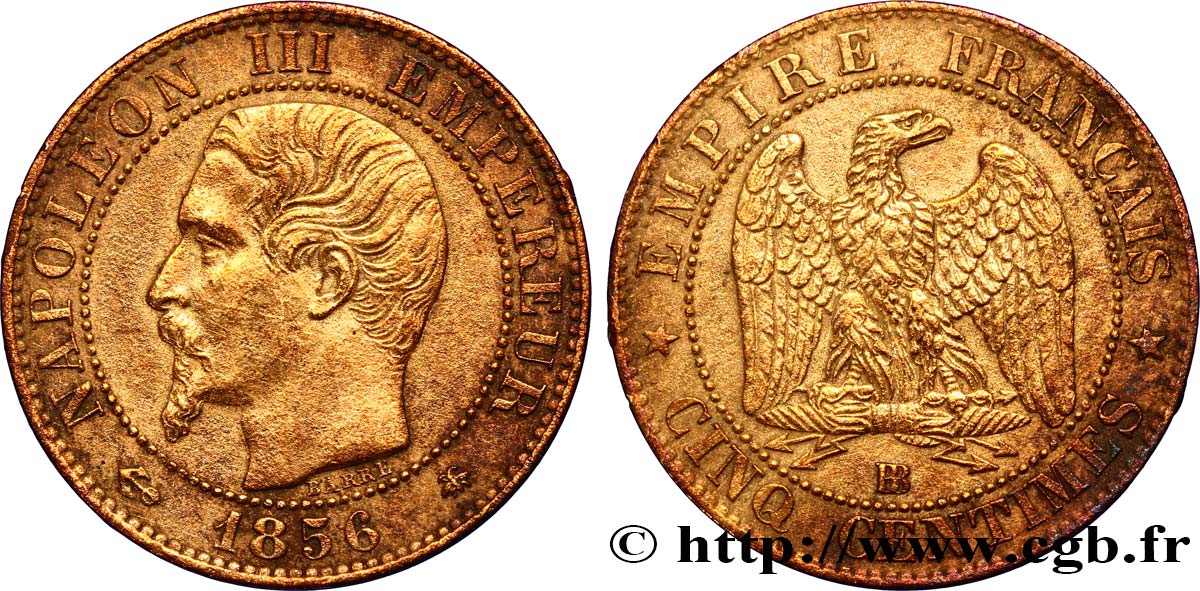 Cinq centimes Napoléon III, tête nue 1856 Strasbourg F.116/32 MB35 