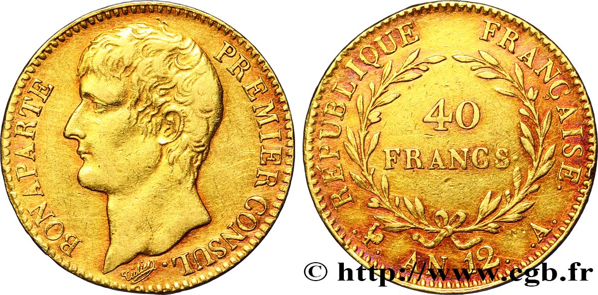 40 francs or Bonaparte Premier Consul 1804 Paris F.536/6 XF48 