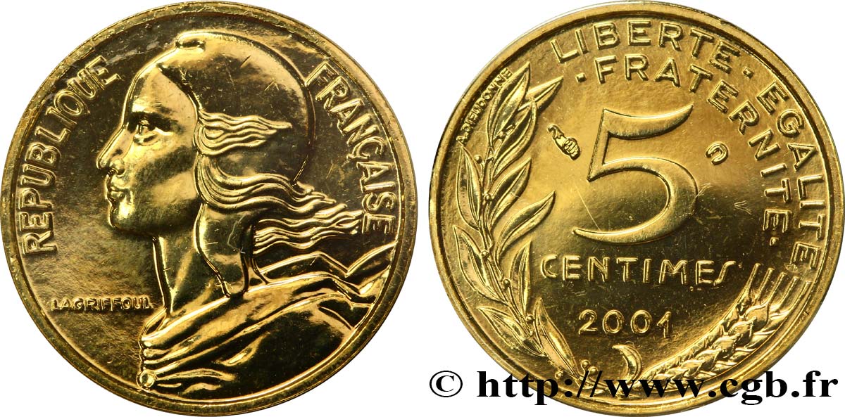 5 centimes Marianne, BU (Brillant Universel) 2001 Pessac F.125/45 FDC70 