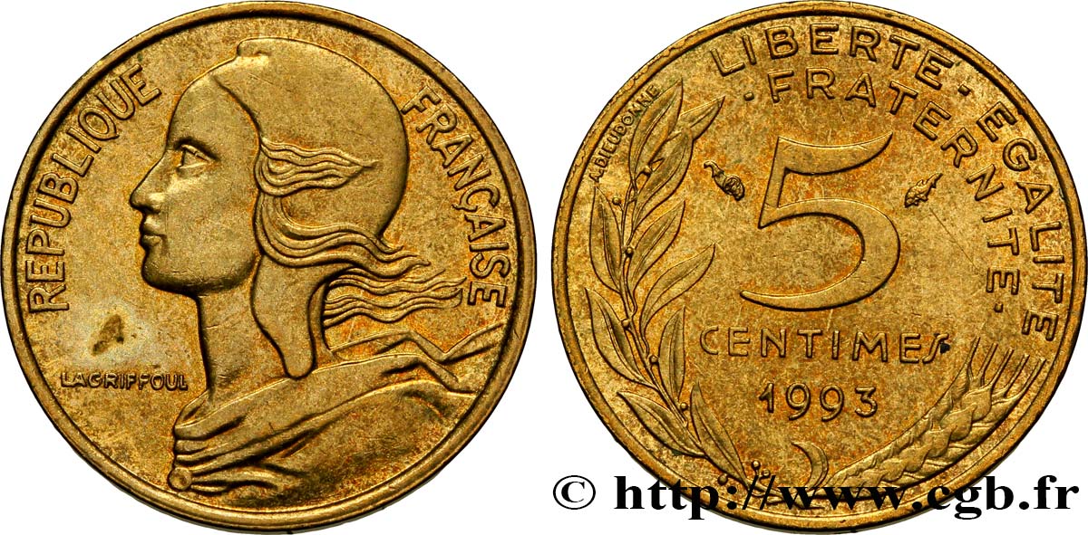 5 centimes Marianne, 4 plis 1993 Pessac F.125/33 AU50 