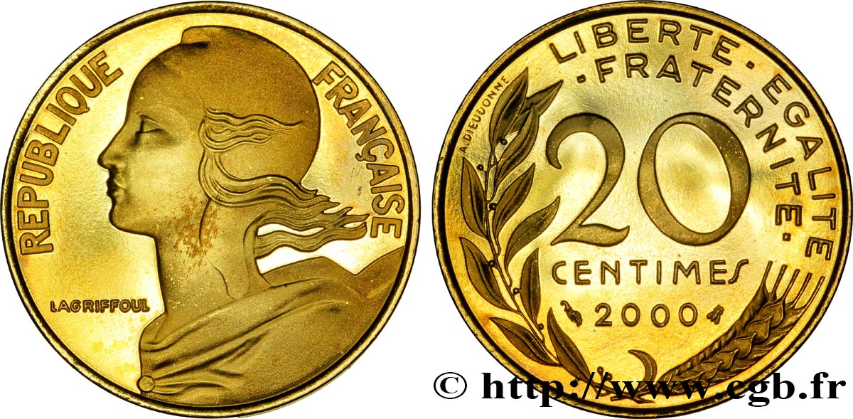 20 centimes Marianne, BE (Belle Épreuve) 2000 Pessac F.156/45 var. MS67 