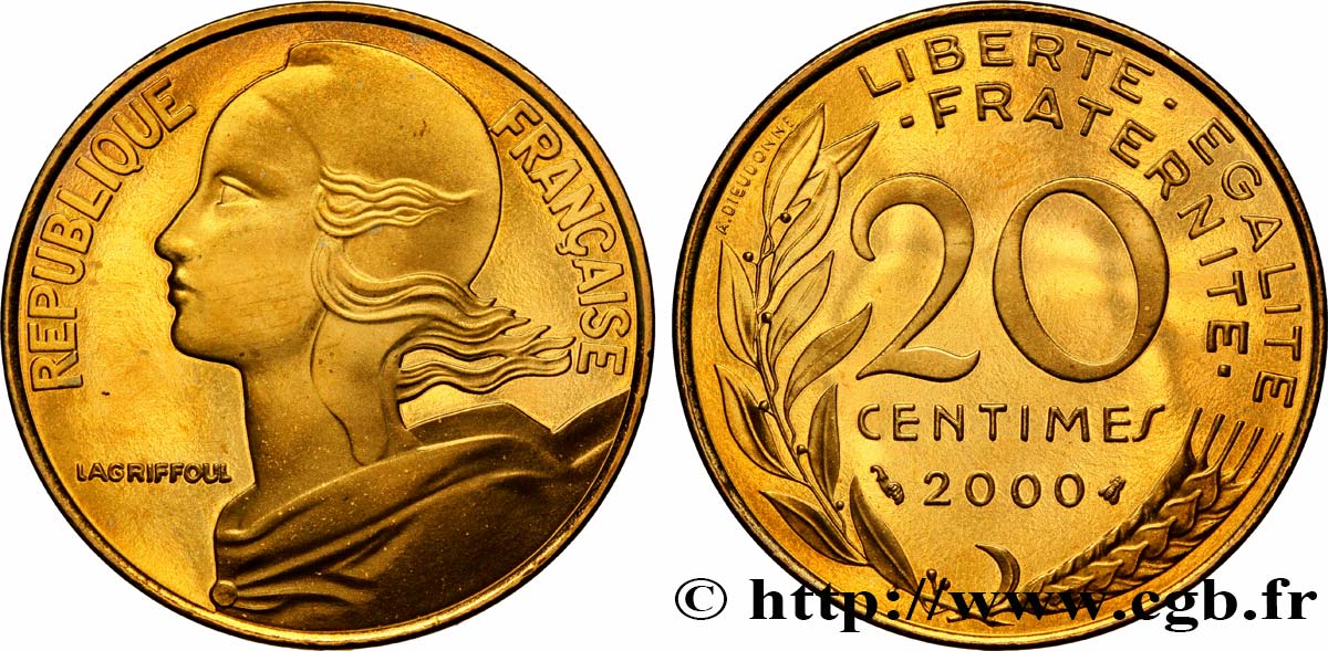 20 centimes Marianne, BE (Belle Épreuve) 2000 Pessac F.156/45 var. FDC67 