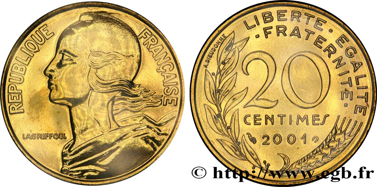 20 centimes Marianne 2001 Pessac F.156/46 MS68 
