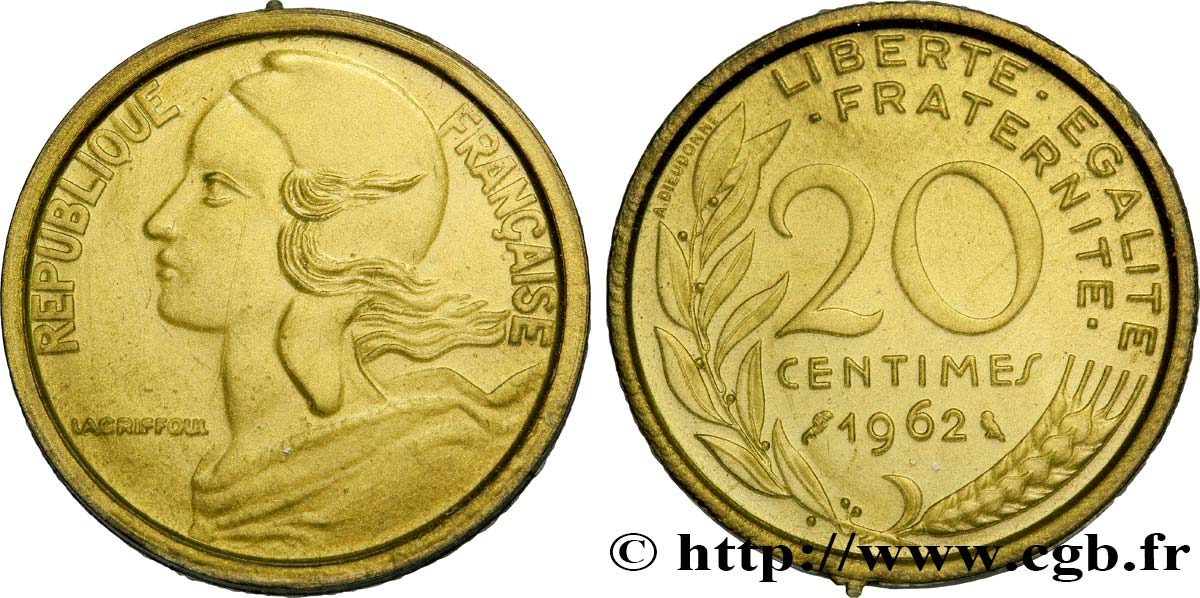 Pièce scolaire de 20 centimes Marianne, plastique 1962 Paris F.156/2 var. SC 
