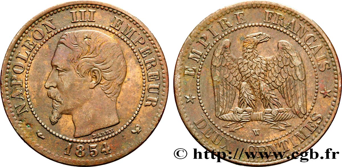 Deux centimes Napoléon III, tête nue 1854 Lille F.107/18 BB40 