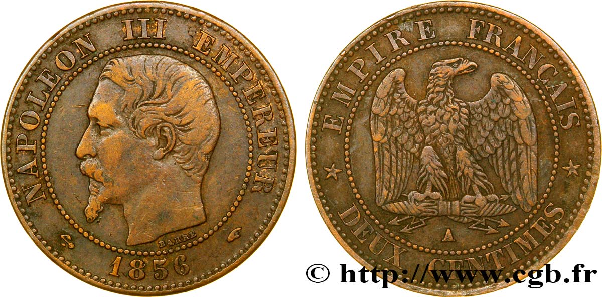 Deux centimes Napoléon III, tête nue 1856 Paris F.107/38 TTB40 