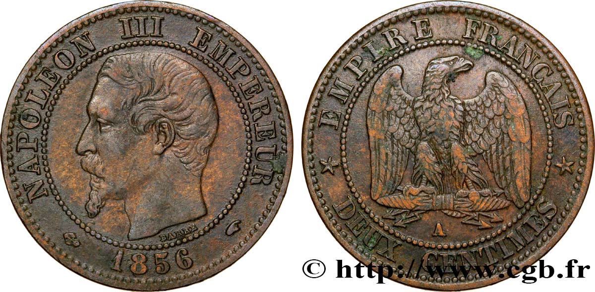 Deux centimes Napoléon III, tête nue 1856 Paris F.107/38 MBC40 