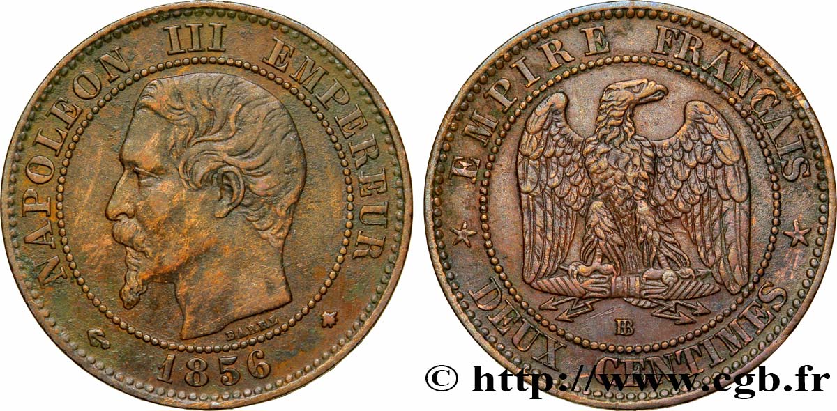 Deux centimes Napoléon III, tête nue 1856 Strasbourg F.107/40 MBC48 