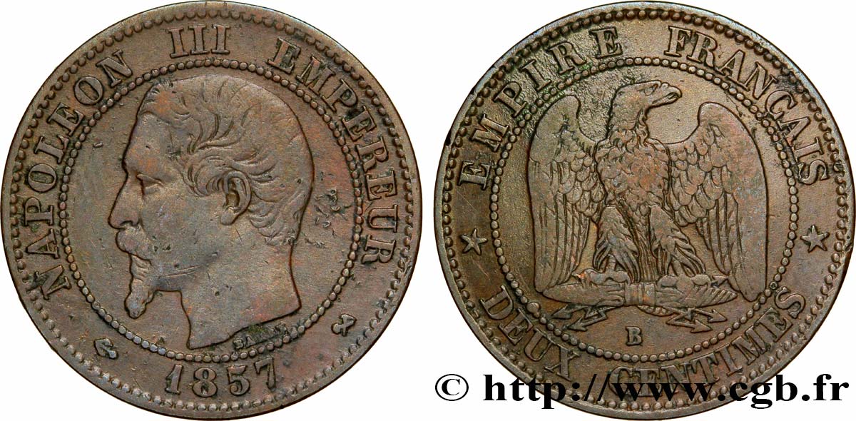 Deux centimes Napoléon III, tête nue 1857 Rouen F.107/45 S35 