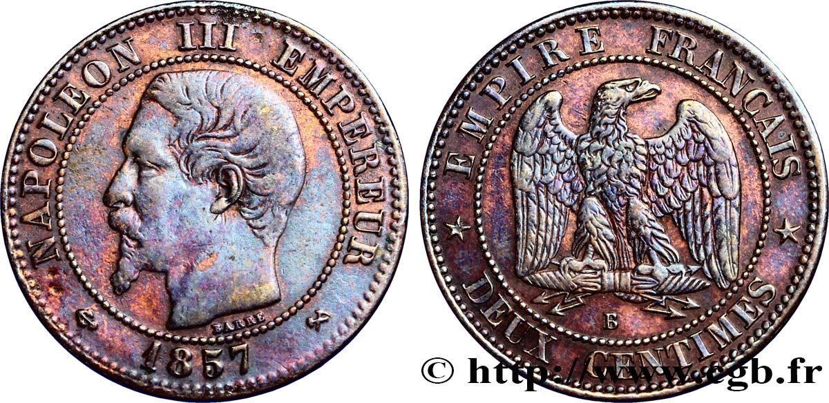 Deux centimes Napoléon III, tête nue 1857 Rouen F.107/45 MB35 