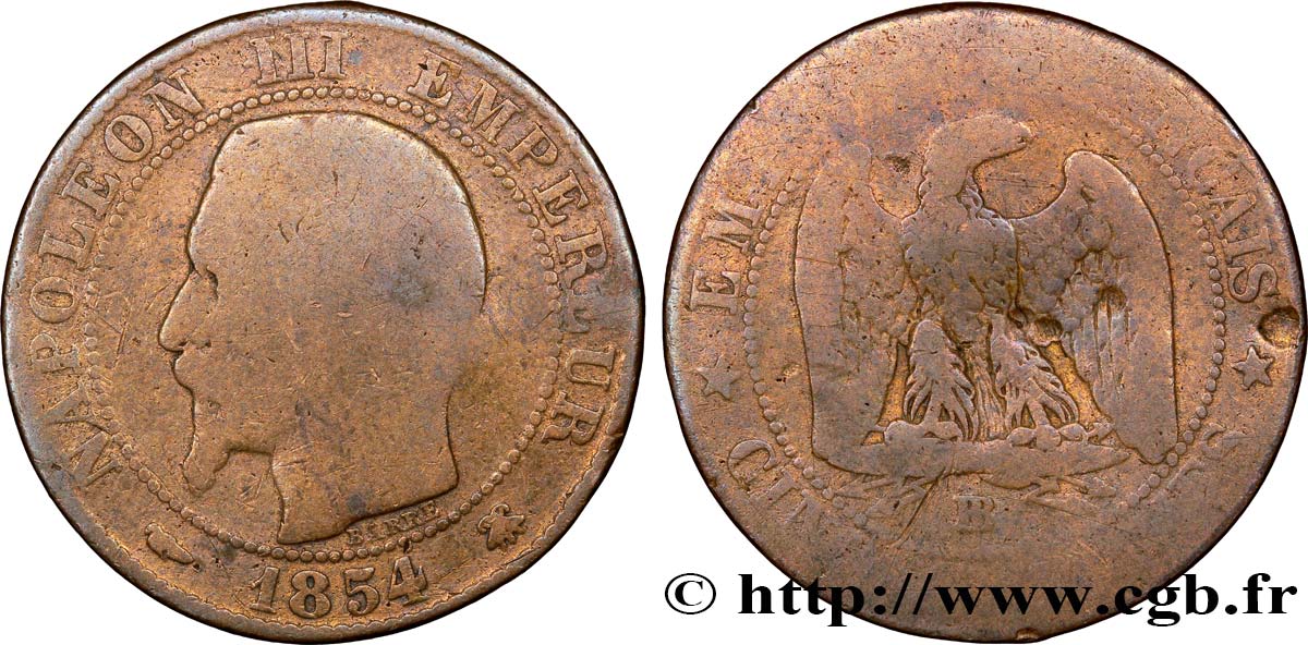 Cinq centimes Napoléon III, tête nue 1854 Strasbourg F.116/11 RC8 