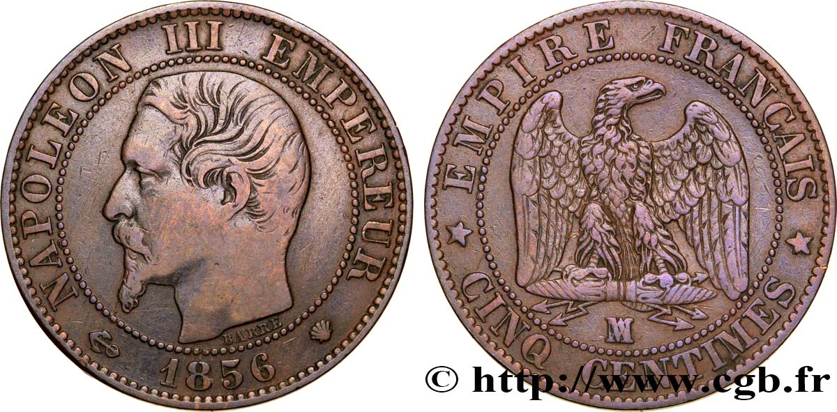 Cinq centimes Napoléon III, tête nue 1856 Marseille F.116/35 MB35 