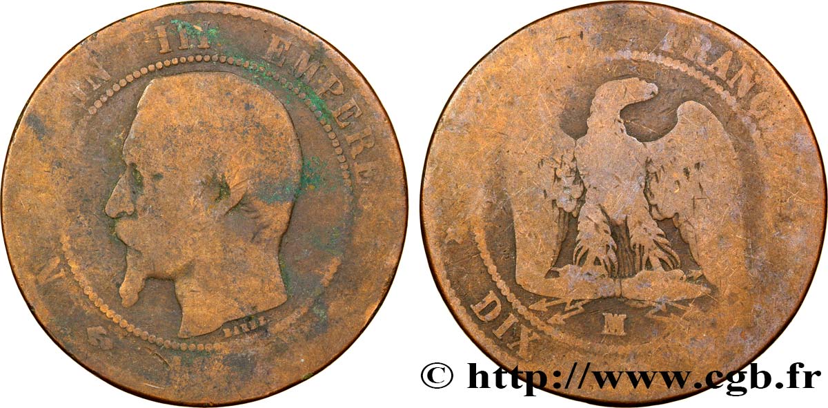 Dix centimes Napoléon III, tête nue 1857 Marseille F.133/45 B8 