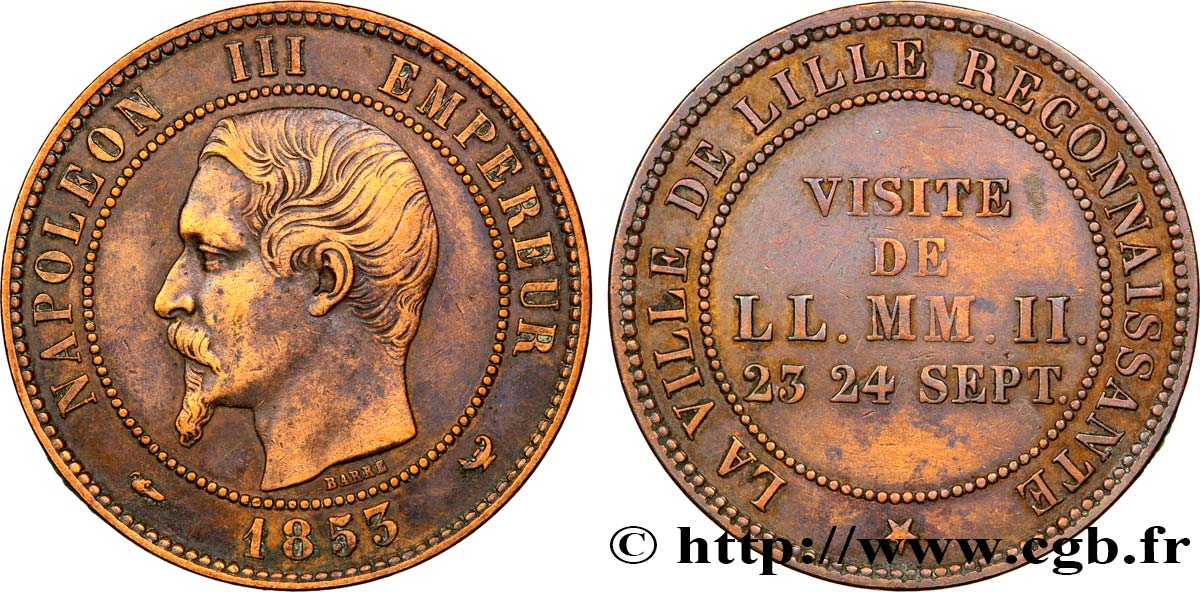 Module de dix centimes, Visite impériale à Lille les 23 et 24 septembre 1853 1853 Lille VG.3365  BB48 