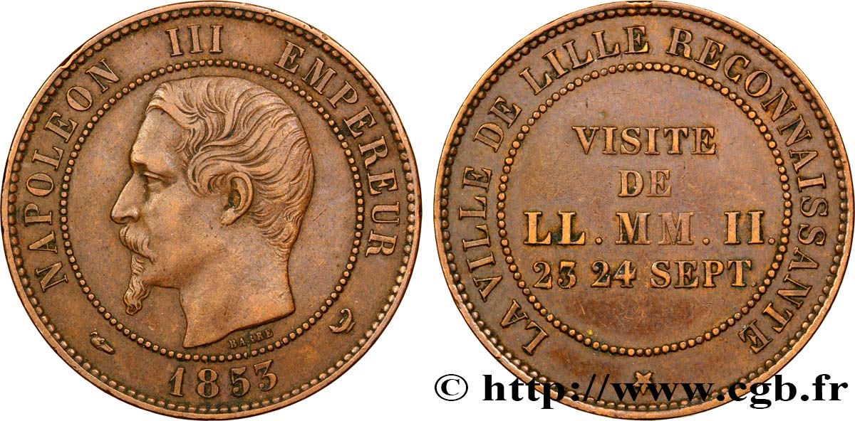 Module de dix centimes, Visite impériale à Lille les 23 et 24 septembre 1853 1853 Lille VG.3365  TTB48 