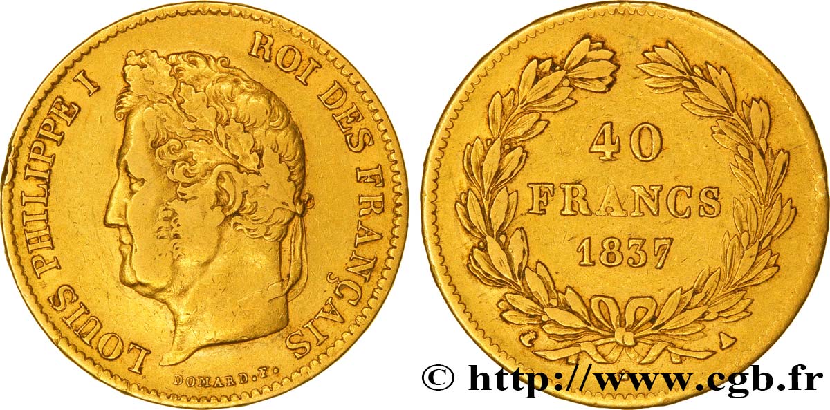 40 francs or Louis-Philippe 1837 Paris F.546/10 XF40 