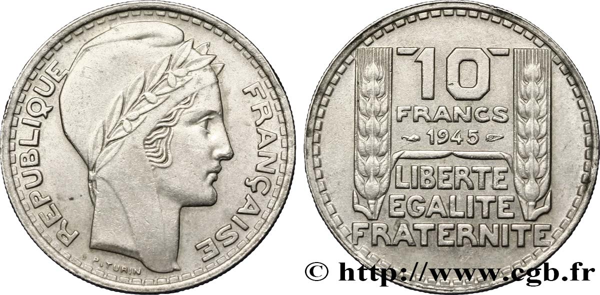10 francs Turin, grosse tête, rameaux longs 1945  F.361/2 SS50 