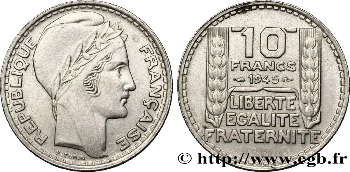 10 francs Turin, grosse tête, rameaux longs 1945  F.361/2 SS50 