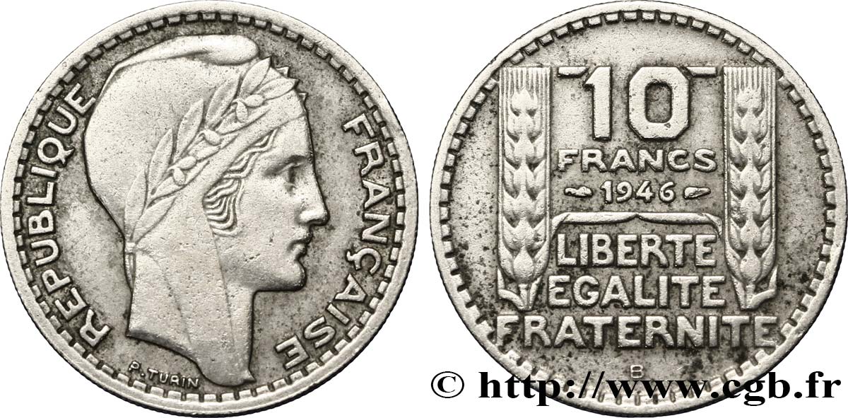 10 francs Turin, grosse tête, rameaux courts 1946 Beaumont-Le-Roger F.361A/3 XF45 