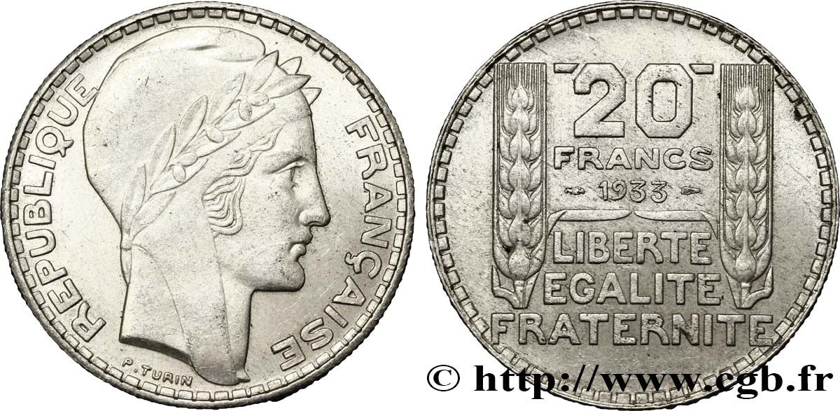 20 francs Turin, rameaux longs 1933  F.400/5 SPL58 