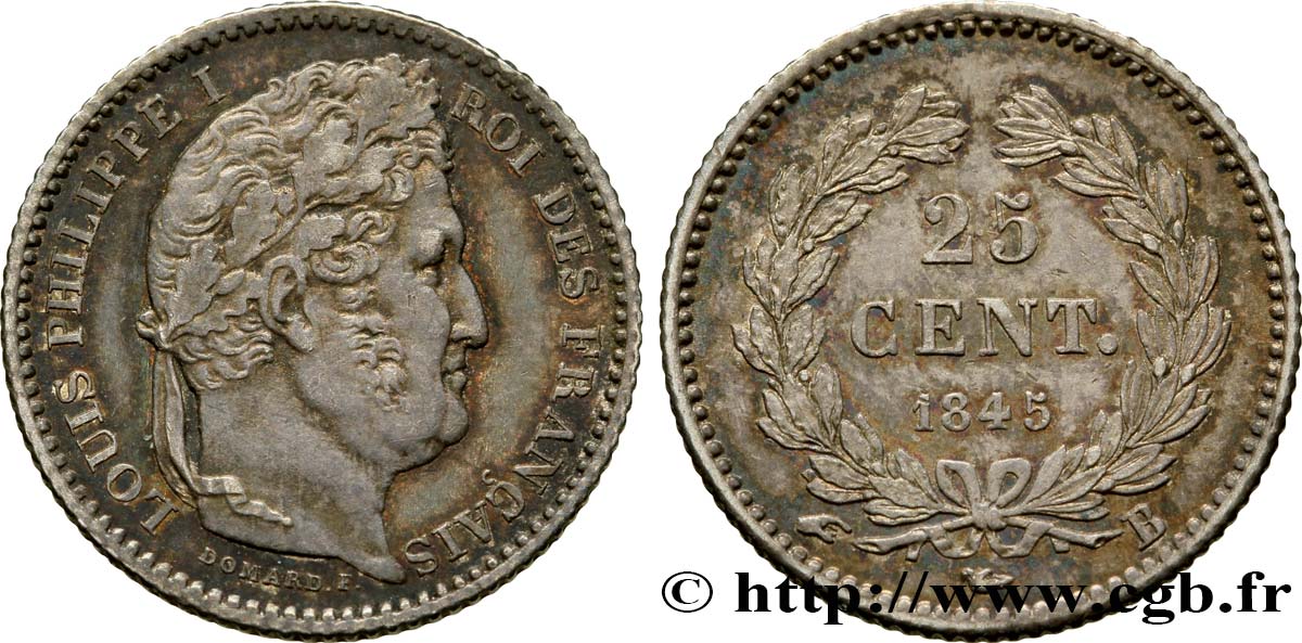 25 centimes Louis-Philippe 1845 Rouen F.167/1 VZ58 