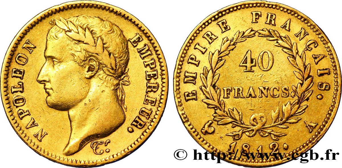 40 francs or Napoléon tête laurée, Empire français 1812 Paris F.541/9 TTB45 