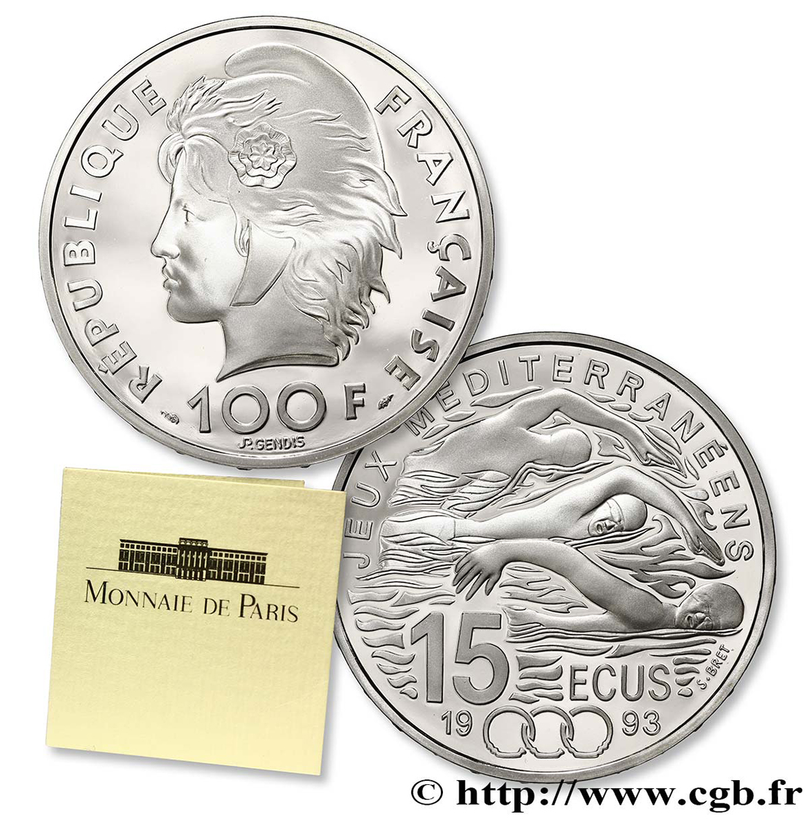 Belle Épreuve 15 écus / 100 francs - Natation 1993 Paris F5.2004 1 ST 