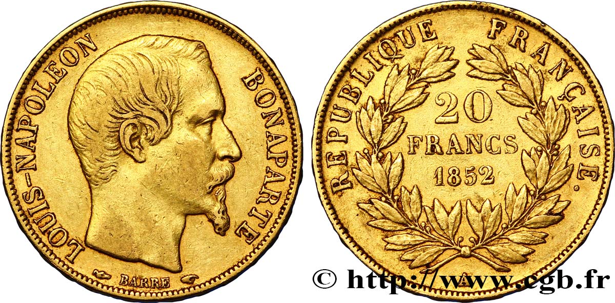20 francs or Louis-Napoléon 1852 Paris F.530/1 MBC45 