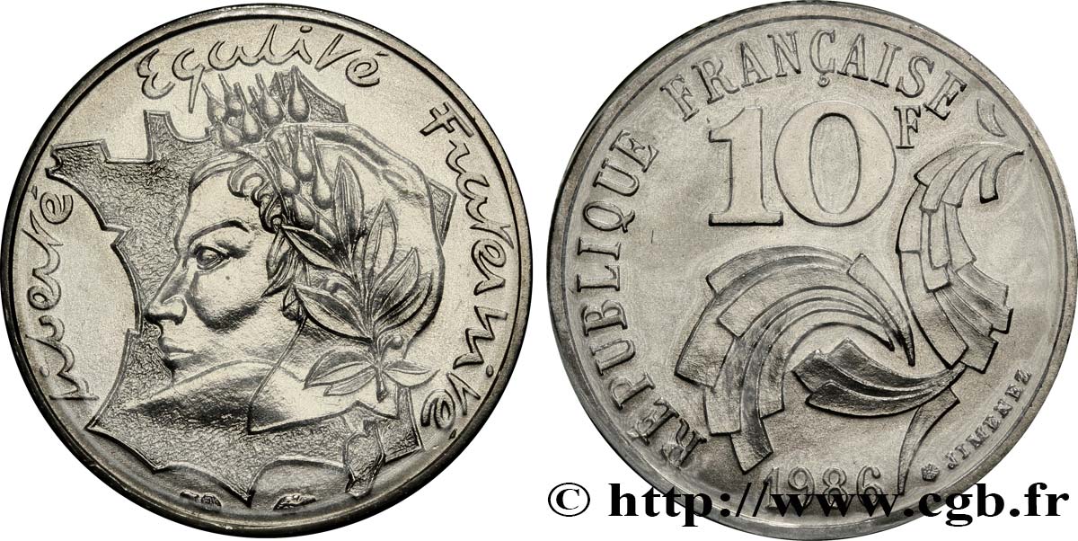 10 francs Jimenez 1986  F.373/2 MS68 