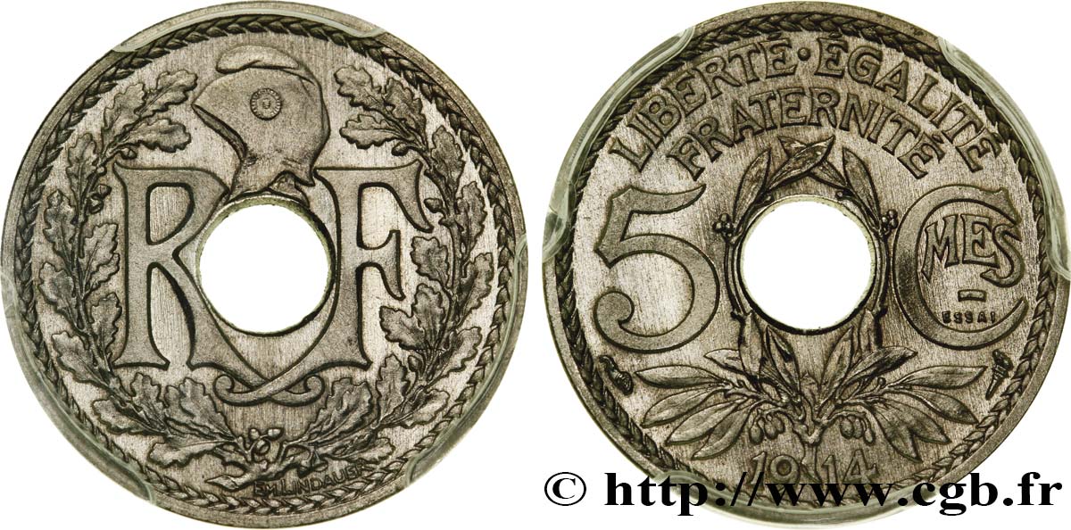Essai de 5 centimes Lindauer, Cmes souligné 1914 Paris F.120/1 FDC68 PCGS