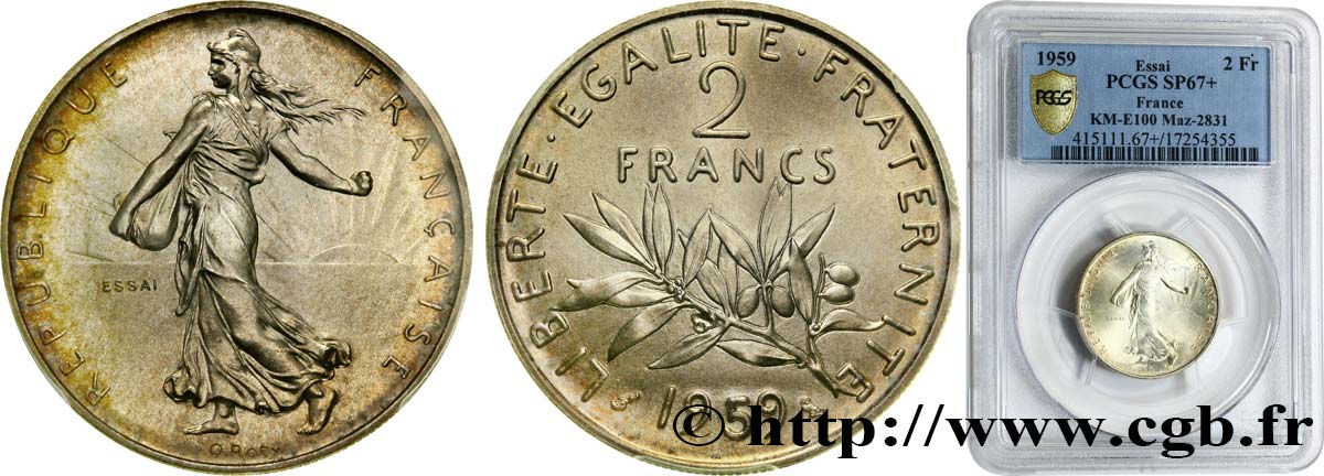 Essai de 2 francs Semeuse en argent 1959 Paris GEM.120 3 ST67 PCGS