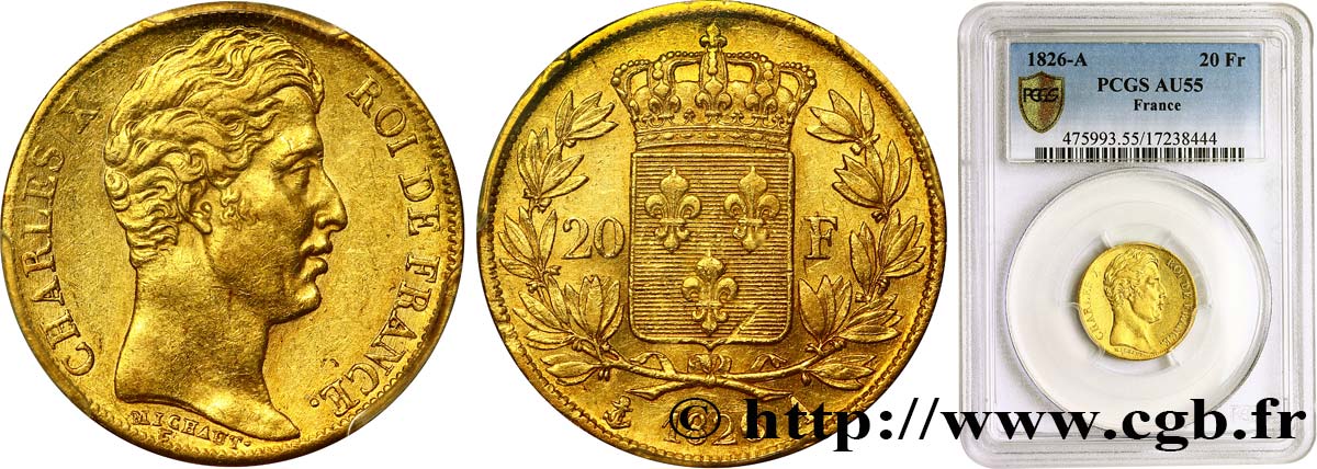 20 francs or Charles X - PCGS AU 55 1826 Paris F.520/3 AU50 