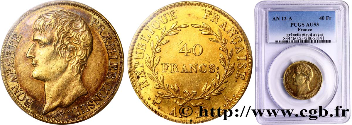 40 francs or Bonaparte Premier Consul 1804 Paris F.536/5 SS53 PCGS