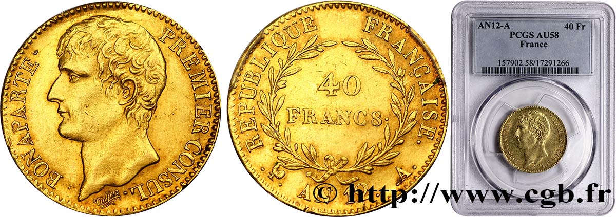 40 francs or Bonaparte Premier Consul 1804 Paris F.536/6 AU55 