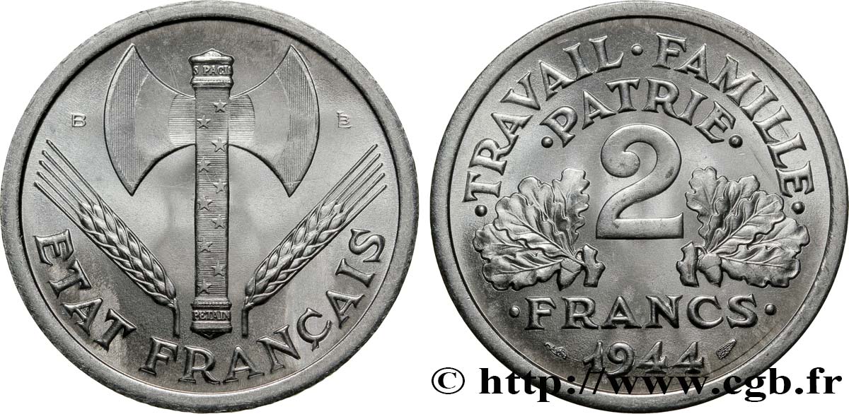 2 francs Francisque 1944 Beaumont-Le-Roger F.270/5 FDC65 